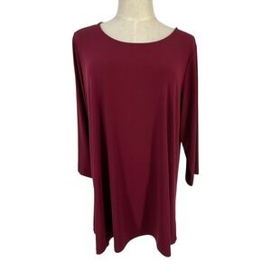 Susan Graver Modern Essentials Burgundy Liquid Knit Tunic Top LP Casual Easycare